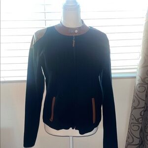 Elegant Lauren by Ralph Lauren Black  Bomber Jacket with Brown Accents